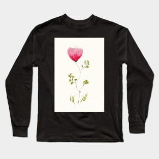 One Pink Flower in Pen Ink and Watercolor Long Sleeve T-Shirt